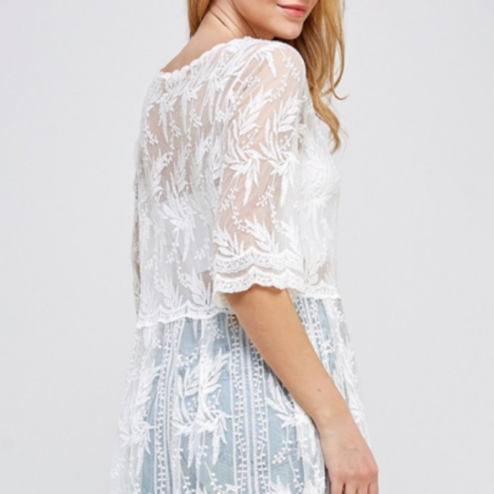 Romantic White Lace Long Kimono - Picture 5 of 7